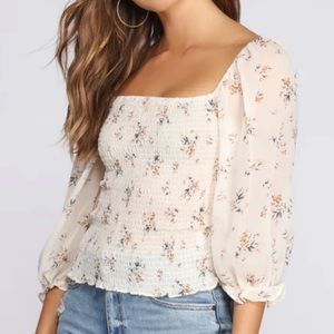 KAII Chiffon Floral Smocked Blouse A2